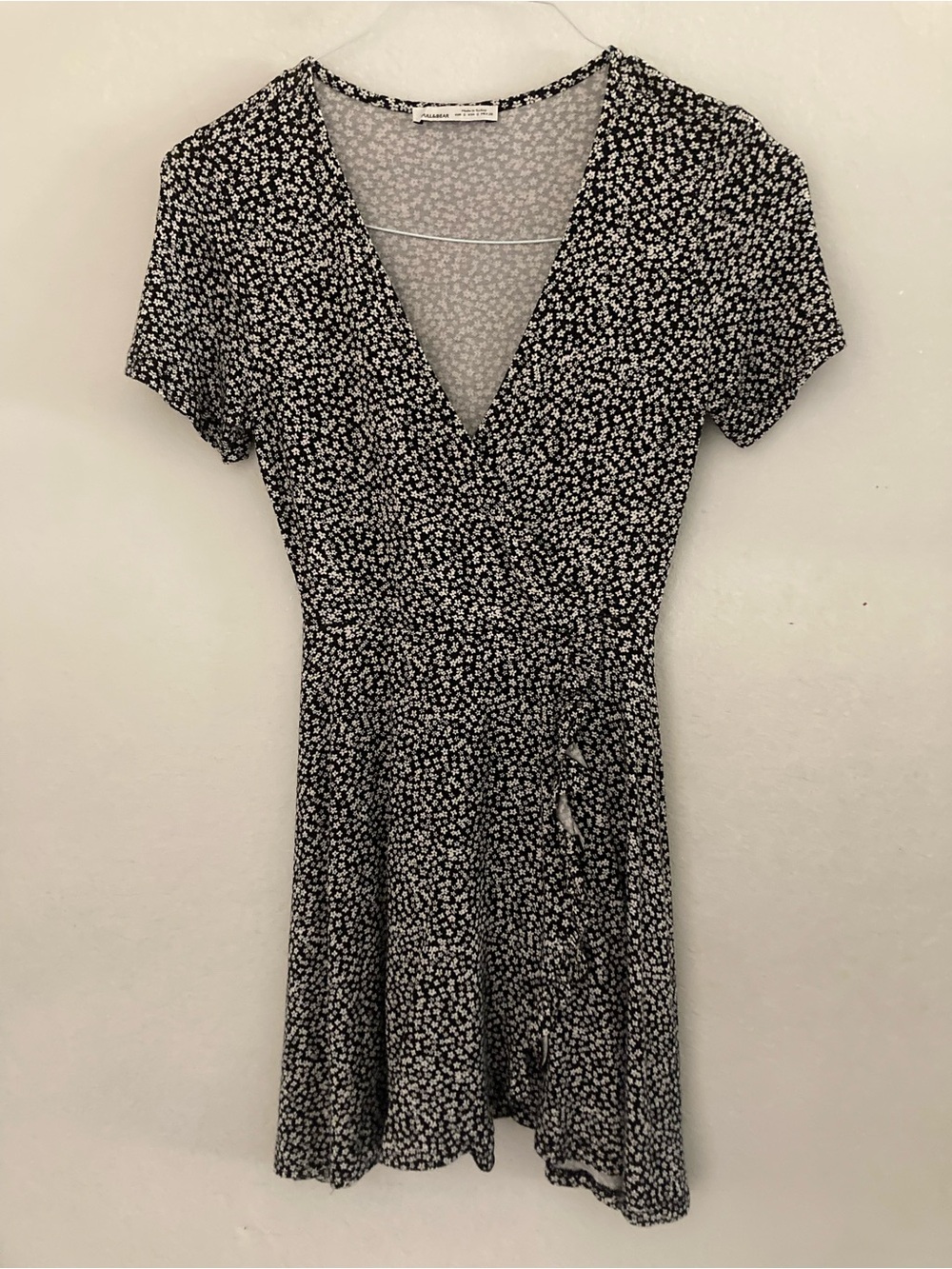 Pull&Bear Black and White Floral Wrap Mini Dress